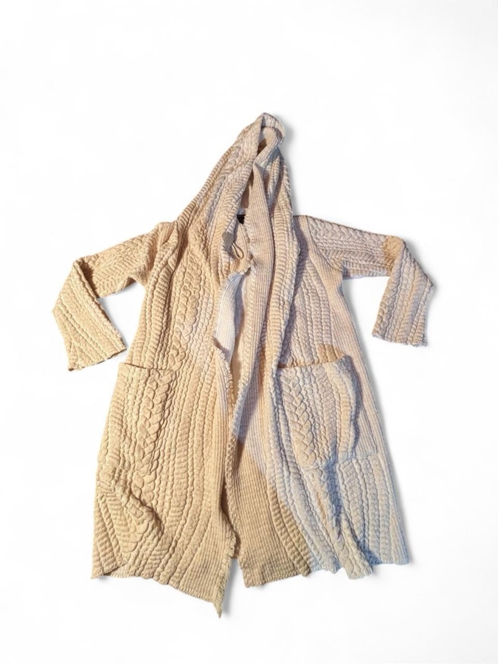 Johnny Was Cozy Hooded Cable Knit Cardigan in Cream